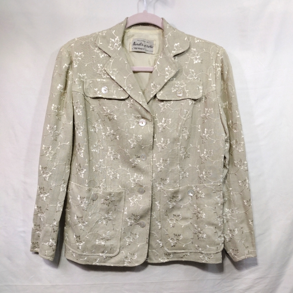Vintage Nardis of Dallas Irish Linen Blazer Women's S Floral Embroidery 80s 90s